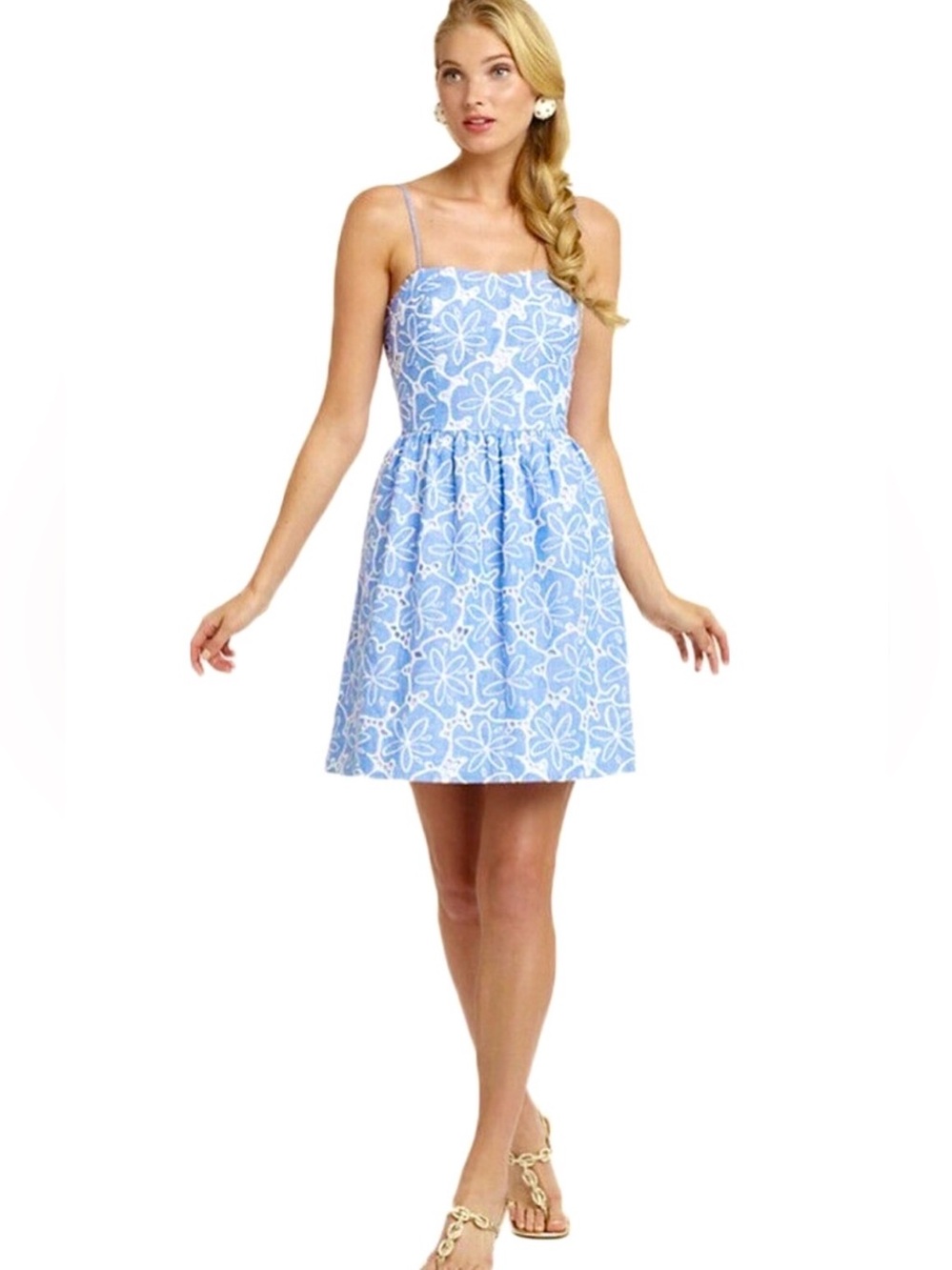 Lilly Pulitzer Bethany Tide Blue Hollar For A Dollar Chambray Eyelet